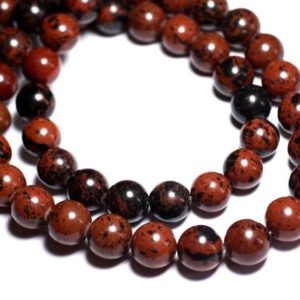 Fil 39cm 45pc environ – Perles Pierre – Obsidienne Acajou Mahogany Boules 8mm marron noir | Natural genuine other-shape Mahogany Obsidian beads for beading and jewelry making.  #jewelry #beads #beadedjewelry #diyjewelry #jewelrymaking #beadstore #beading #affiliate #ad