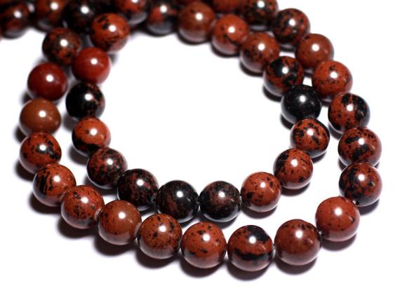 Thread 39cm 45pc Approx. - Stone Beads - Obsidian Mahogany Mahogany Balls 8mm Black Brown