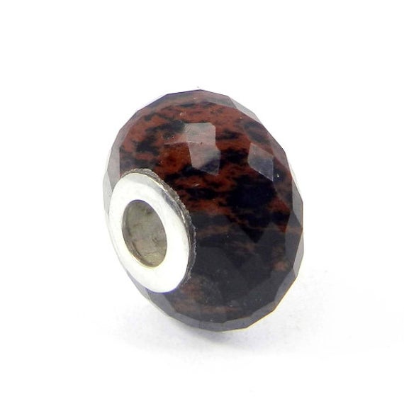 Mahogany Obsidian Sapphire Corundum & Rose Chalcedony 14 X 8 X 3.5 Mm 925 Sterling Silver Core Big Hole Beads For Bracelet