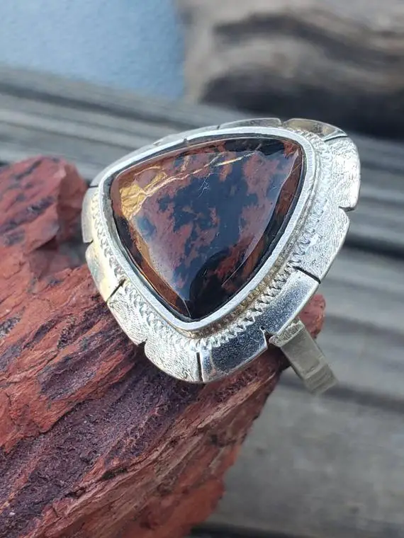 Mahogany Obsidian Sterling Silver Ring / Sterling Silver / Modernist / Ring / Triangle / 925