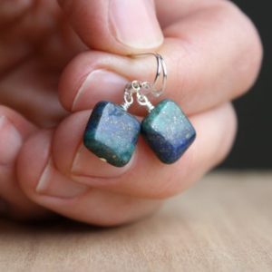 Malachite Azurite Earrings . Blue Green Stone Earrings Dangle . Natural Gemstone Earrings Sterling Silver | Natural genuine Gemstone earrings. Buy crystal jewelry, handmade handcrafted artisan jewelry for women.  Unique handmade gift ideas. #jewelry #beadedearrings #beadedjewelry #gift #shopping #handmadejewelry #fashion #style #product #earrings #affiliate #ad