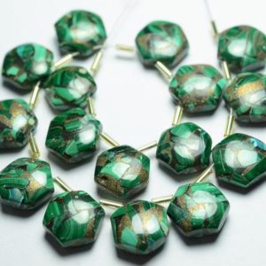 Shop Malachite Bead Shapes! 8 Pieces Natural Copper Malachite Beads 12mm Smooth Hexagon Shape Briolettes Gemstone Beads Rare Copper Malachite Stone Semi Precious No4735 | Natural genuine other-shape Malachite beads for beading and jewelry making.  #jewelry #beads #beadedjewelry #diyjewelry #jewelrymaking #beadstore #beading #affiliate #ad