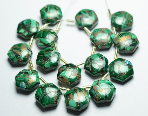 8 Pieces Natural Copper Malachite Beads 12mm Smooth Hexagon Shape Briolettes Gemstone Beads Rare Copper Malachite Stone Semi Precious No4735