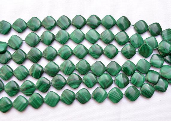 Green Malachite Beads, Smooth Square Shape Gemstone, 12mm Bead Size, Gemstone For Jewelry, Malachite Beads Strand #pp4166