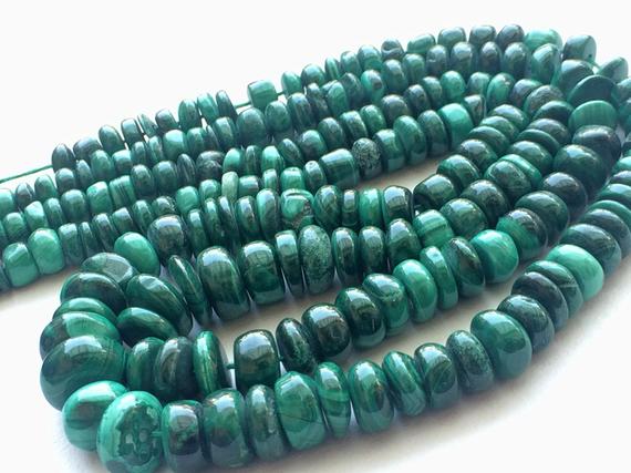 5-9mm Malachite Plain Rondelle Beads, Natural Malachite Beads, Malachite Smooth Plain Rondelle For Jewelry (8in To 16in Options) - Rama109