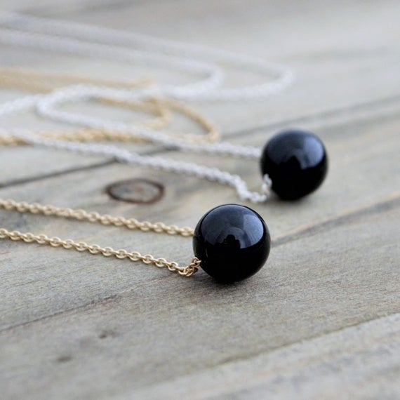 Minimalist Black Tourmaline Necklace, Healing Crystal Necklaces For Women, October Birthstone Jewelry