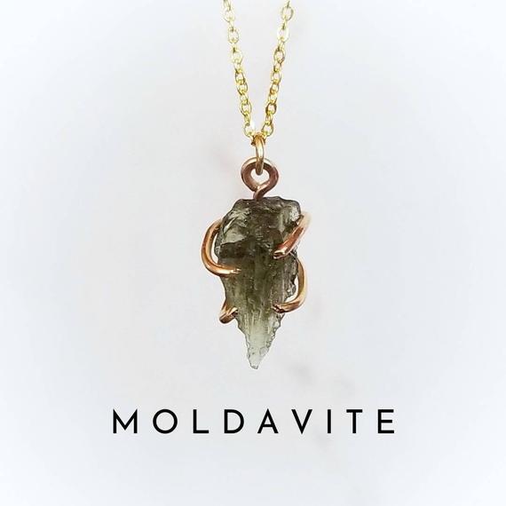 Moldavite Necklace | Raw Moldavite Necklace Gold Or Sterling Silver | .5 Gram - 1.5 Gram | Certified Czech Republic Moldavite Meteor Stone