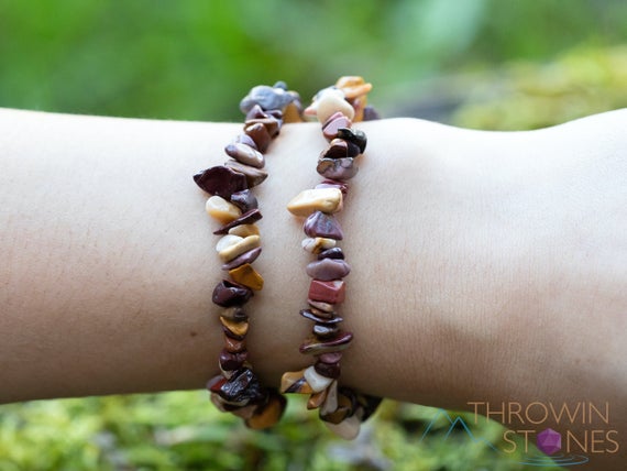 Mookaite Jasper Crystal Bracelet - Chip Beads - Beaded Bracelet, Handmade Jewelry, Healing Crystal Bracelet,  E1772