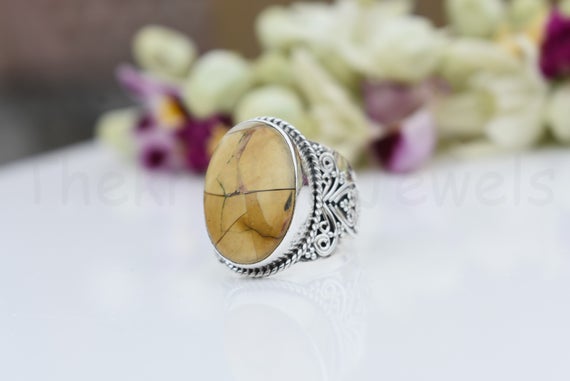 Mookaite Jasper Ring, Sterling Silver Ring, Oval Shape Stone Ring, Statement Ring, Cabochon Gemstone Ring, Designer Band Ring, Bali Design