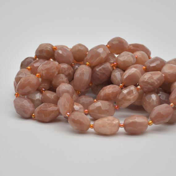 High Quality Grade A Natural Peach Moonstone Semi-precious Gemstone Faceted Baroque Nugget Beads - 9mm - 10mm X 13mm - 15mm - 15" Strand