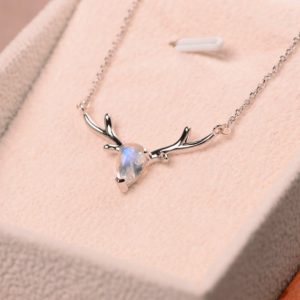 Moonstone pendant, pear cut, antler necklace, Christmas present, silver chain, lovely necklace for women | Natural genuine Moonstone pendants. Buy crystal jewelry, handmade handcrafted artisan jewelry for women.  Unique handmade gift ideas. #jewelry #beadedpendants #beadedjewelry #gift #shopping #handmadejewelry #fashion #style #product #pendants #affiliate #ad