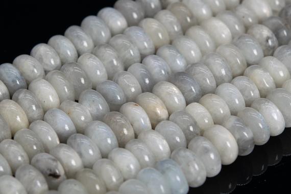 Genuine Natural Light Gray Moonstone Loose Beads India Grade A Rondelle Shape 7-8x3-5mm