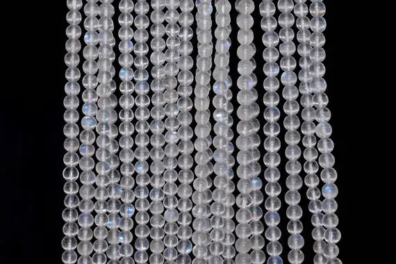 Genuine Natural Blue Flash Moonstone Loose Beads Indian Grade Aaa Round Shape 4-5mm