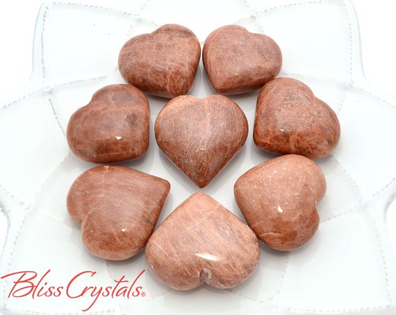 1 Peach Moonstone Heart Stone Polished For Feminine Wisdom Healing Crystal And Stone #pm39
