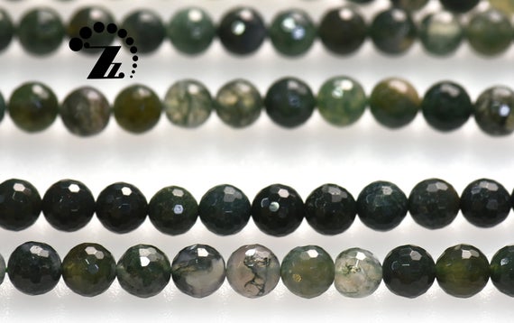 Moss Agate Faceted (128 Faces) Round  Beads,agate Beads,natural,gemstoen,diy Beads,4mm 6mm 8mm 10mm For Choice,15" Full Strand