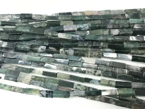 Natural Moss Agate 4x13mm Cuboid Genuine Loose Tube Beads 15 Inch Jewelry Supply Bracelet Necklace Material Support Wholesale