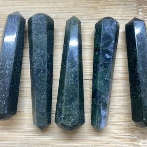 Shop Moss Agate Stones & Crystals! Moss Agate wand faceted massage crystal | Natural genuine stones & crystals in various shapes & sizes. Buy raw cut, tumbled, or polished gemstones for making jewelry or crystal healing energy vibration raising reiki stones. #crystals #gemstones #crystalhealing #crystalsandgemstones #energyhealing #affiliate #ad