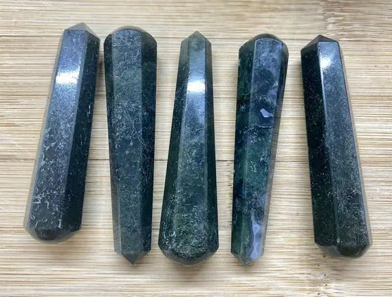 Moss Agate Wand Faceted Massage Crystal