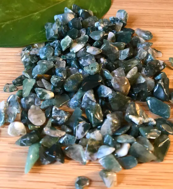 Moss Agate Tumbled Chips Gift Bag Jewelry Making Crafts Crafting Roller Ball Bottle