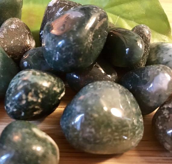 Tumbled Moss Agate Stones Set With Gift Bag And Note