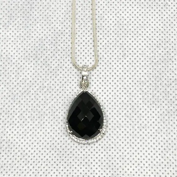 Natural Black Spinel Pendant, Engagement Pendent, Silver Spinel Pendent, Woman Pendant, Pendant Necklace, Luxury Pendent, Pear Stone Pendent