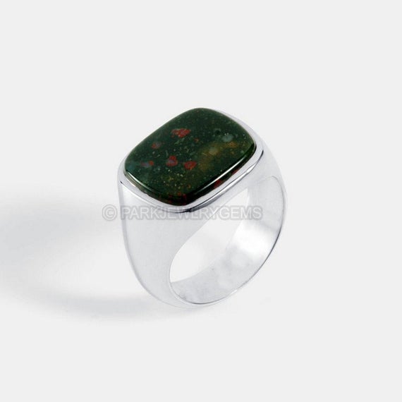 Natural Bloodstone Ring Silver| Sterling Silver Ring Cushion Signet Ring| Engagement Ring|unisex Silver Ring|gifts For Her |anniversary Ring