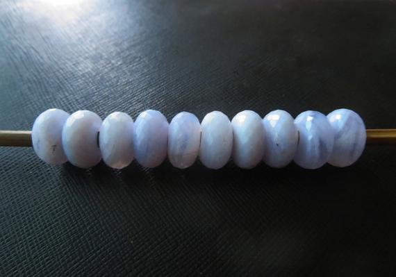 Natural Blue Lace Agate Gemstone European Style Large Hole Beads, Aaa Quality Gems, Rondelle Shape Faceted Agate Beads, 5mm Hole, 14x8mm,1pc