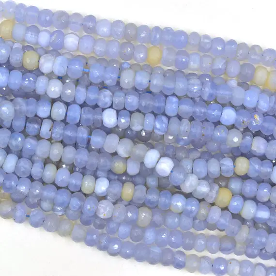 Natural Blue Lace Agate Rondelle Beads Faceted Loose Beads 8.5 Inch Strand For Making Jewelry 8x8x6 Mm Beads Wholesale Agate Beads Bu0767