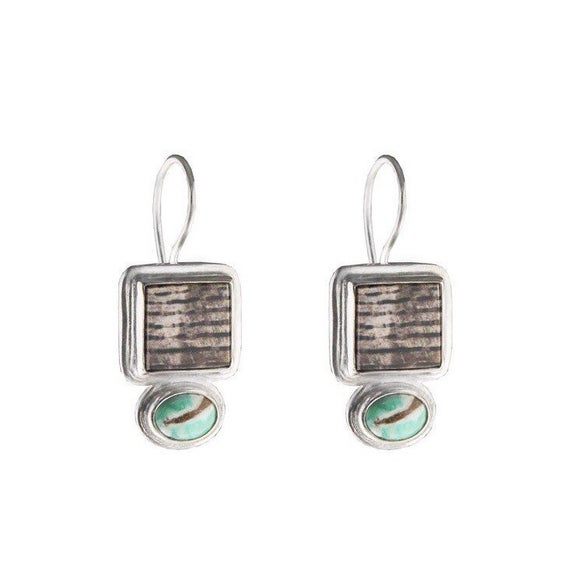 Natural Elegance Petrified Wood And Varascite Sterling Silver Earrings
