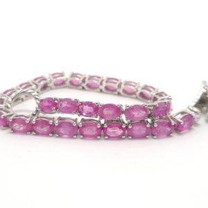 Shop Pink Sapphire Bracelets! Natural Fissure filled pink sapphire ovals tennis silver bracelet, Exclusive design sleek tennis silver bracelet, Pink Sapphire Bracelet | Natural genuine Pink Sapphire bracelets. Buy crystal jewelry, handmade handcrafted artisan jewelry for women.  Unique handmade gift ideas. #jewelry #beadedbracelets #beadedjewelry #gift #shopping #handmadejewelry #fashion #style #product #bracelets #affiliate #ad