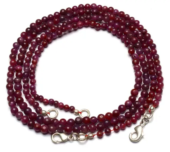 Natural Gemstone Ruby Smooth 3.5 To 4.5mm Round Beads 17 Inch Full Strand Fine Quality Natural Beads Complete Necklace