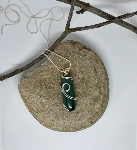 Natural Green Serpentine Pendant, Necklace Gift, Silver Necklace, Serpentine Jewelry Gift, Stone Of Spirituality, Chakra Jewelry 004