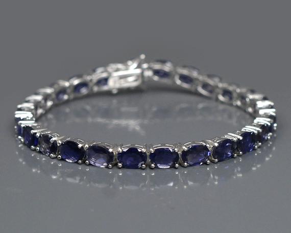 Natural Iolite Bracelet, Tennis Bracelet, 925 Sterling Silver, Iolite Jewelry, December Birthstone Bracelet, Women Bracelet, Wedding Gift