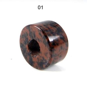 Natural mahogany obsidian 14 x 8 x 5 mm flat smooth european charms beads universal large hole big hole beads for bracelet | Natural genuine rondelle Mahogany Obsidian beads for beading and jewelry making.  #jewelry #beads #beadedjewelry #diyjewelry #jewelrymaking #beadstore #beading #affiliate #ad