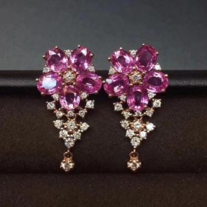 Shop Pink Sapphire Jewelry! Natural Pink Sapphire Earrings, Sterling Silver With 18K Gold Plating, September Birthstone, Handmade Engagement Gift For Women Her | Natural genuine Pink Sapphire jewelry. Buy handcrafted artisan wedding jewelry.  Unique handmade bridal jewelry gift ideas. #jewelry #beadedjewelry #gift #crystaljewelry #shopping #handmadejewelry #wedding #bridal #jewelry #affiliate #ad