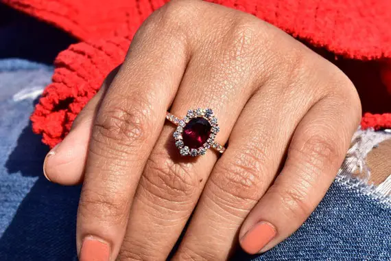 Natural Rhodolite Garnet Engagement Ring, Garnet Rose Gold Ring, Pinkish Garnet Ring , Garnet Jewelry, Garnet Oval Cut Ring, Gift For Her
