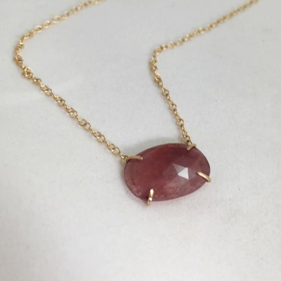 Natural Rose Cut Pink Sapphire Necklace 14k Gold