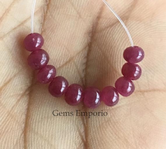 Natural Ruby 4.5 Mm Round Rondelle Smooth Beads. Fine Quality. Loose Beads, Price Per 1 Bead.