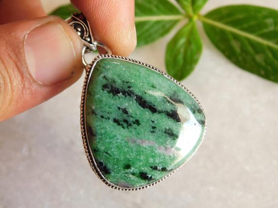 Natural Ruby Zoisite Pendant* 925 Sterling Silver Pendant*handmade Pendant* Ruby Zoisite Gemstone Charm Necklace* Healing Stone Pendant*mp47