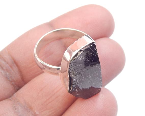 Natural Shungite Stone Silver Ring, Rough Shungite Stone Silver Ring, Natural Gemstone Ring, 925 Sterling Silver Ring.