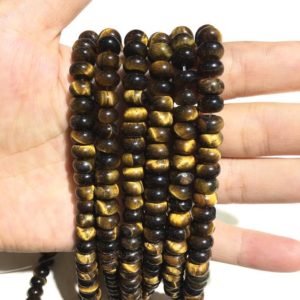 Shop Tiger Eye Rondelle Beads! Natural Tiger's Eye Rondelle Healing & Energy Stone Gemstone Loose Beads for Bracelet Necklace Jewelry Design AAA Quality 4x6mm 5x8mm | Natural genuine rondelle Tiger Eye beads for beading and jewelry making.  #jewelry #beads #beadedjewelry #diyjewelry #jewelrymaking #beadstore #beading #affiliate #ad