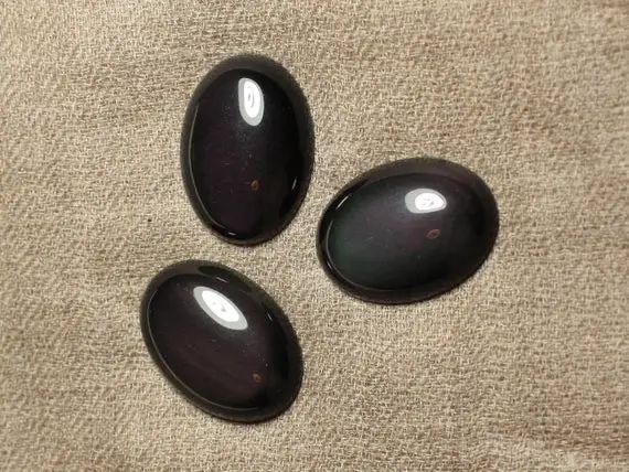 1pc - Cabochon Pierre Obsidienne Noire Arc En Ciel Ovale 30x22mm - 7427039743204