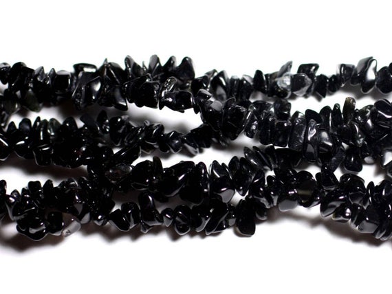 Fil 85cm 250pc Env - Perles Pierre - Obsidienne Noir Fumé Rocailles Chips 4-10mm Noir Marron Taupe