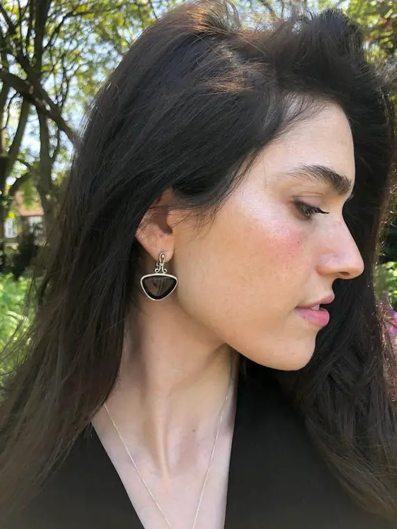 Obsidian Earrings, Natural Obsidian, Dark Vintage Earrings, Statement Earrings, Artistic Earrings, Antique Earrings, Solid Silver Earrings