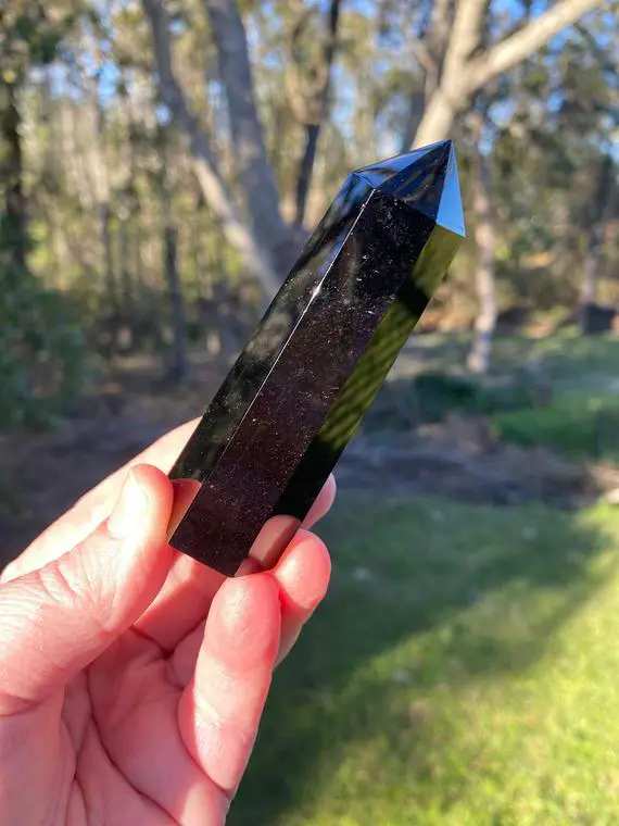 Black/golden Sheen Obsidian Crystal Point - Reiki Charged - Powerful Protective & Grounding Energy - Repel Negative Energies - Wizard Stone