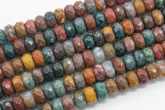 Genuine Natural Multicolor Ocean Jasper Loose Beads Faceted Rondelle Shape 10x6mm