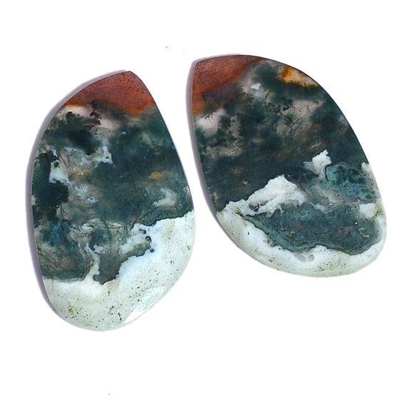 Natural Ocean Jasper Faceted Fancy Cabochon | Gemstone 45x25mm Pair - 65carats | Jasper Semi Precious Gemstone Cabs For Designer Jewelry
