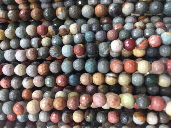 Ocean Jasper Faceted Round Beads - Mixed Color Jasper Gemstone Beads - Faceted Stone Beads - Jewelry Making Supplies - Beading Material