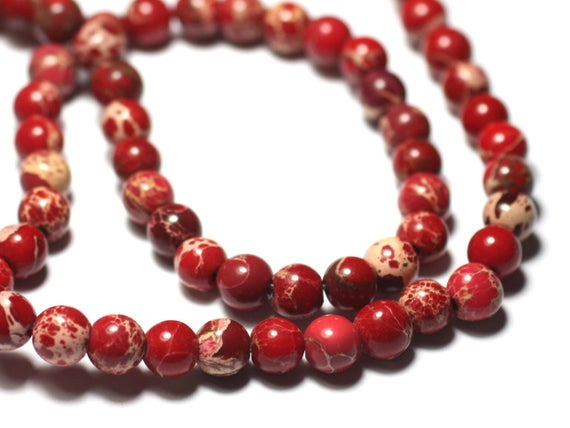 10pc - Perles De Pierre - Jaspe Sédimentaire Boules 6mm Rouge Beige - 8741140028760