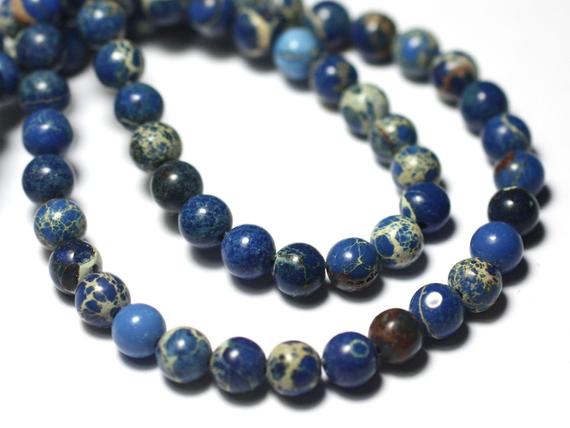 10pc - Perles De Pierre - Jaspe Sédimentaire Boules 6mm Bleu Nuit Roi Beige - 8741140028708